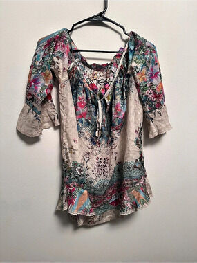 Johnny Was Floral Tunic Pink & Blue Size XS